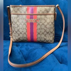 Coach Signature Varsity Stripe File Crossbody Bag. COA Included